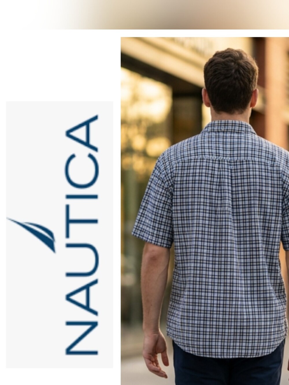 Nautica Men’s Blue, Yellow and White Plaid Short-Sleeve Button-Down Shirt